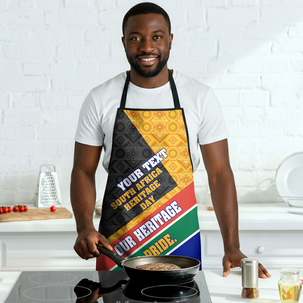 Personalized South Africa Heritage Day Apron One Nation Many Stories Geometric Flag Pattern
