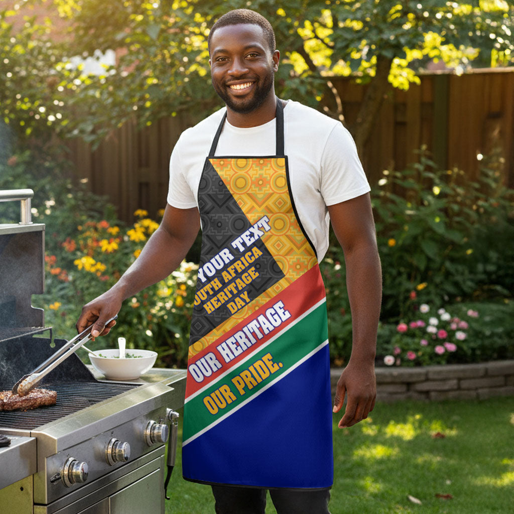 Personalized South Africa Heritage Day Apron One Nation Many Stories Geometric Flag Pattern