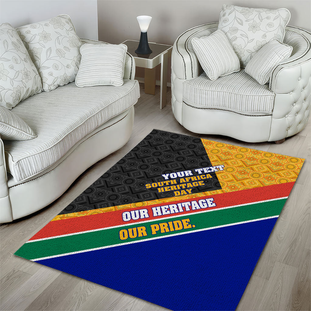 Personalized South Africa Heritage Day Area Rug One Nation Many Stories Geometric Flag Pattern