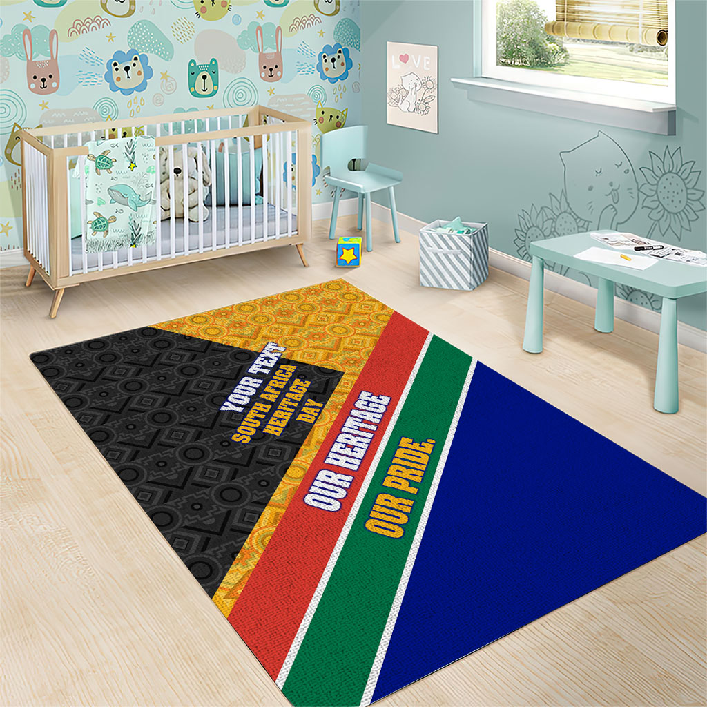 Personalized South Africa Heritage Day Area Rug One Nation Many Stories Geometric Flag Pattern