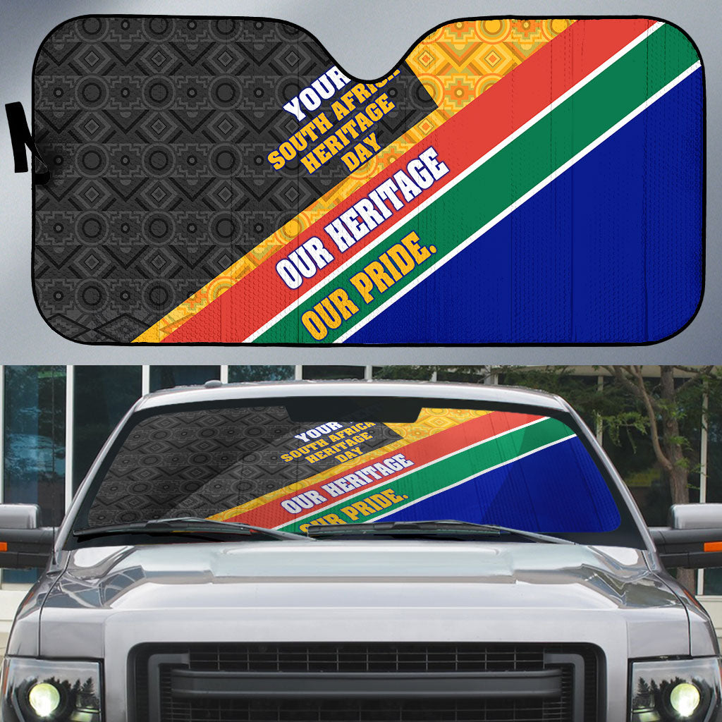 Personalized South Africa Heritage Day Auto Sun Shade One Nation Many Stories Geometric Flag Pattern