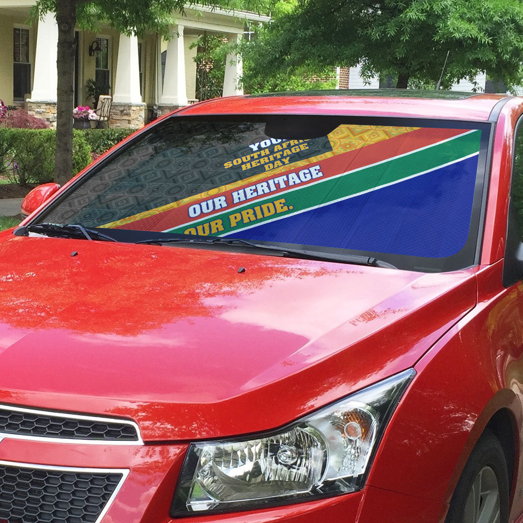 Personalized South Africa Heritage Day Auto Sun Shade One Nation Many Stories Geometric Flag Pattern