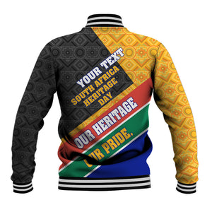 Personalized South Africa Heritage Day Baseball Jacket One Nation Many Stories Geometric Flag Pattern