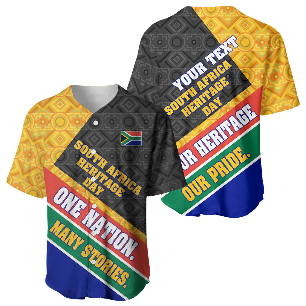 Personalized South Africa Heritage Day Baseball Jersey One Nation Many Stories Geometric Flag Pattern