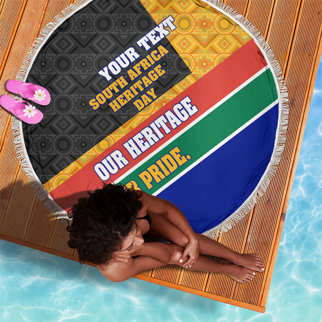 Personalized South Africa Heritage Day Beach Blanket One Nation Many Stories Geometric Flag Pattern