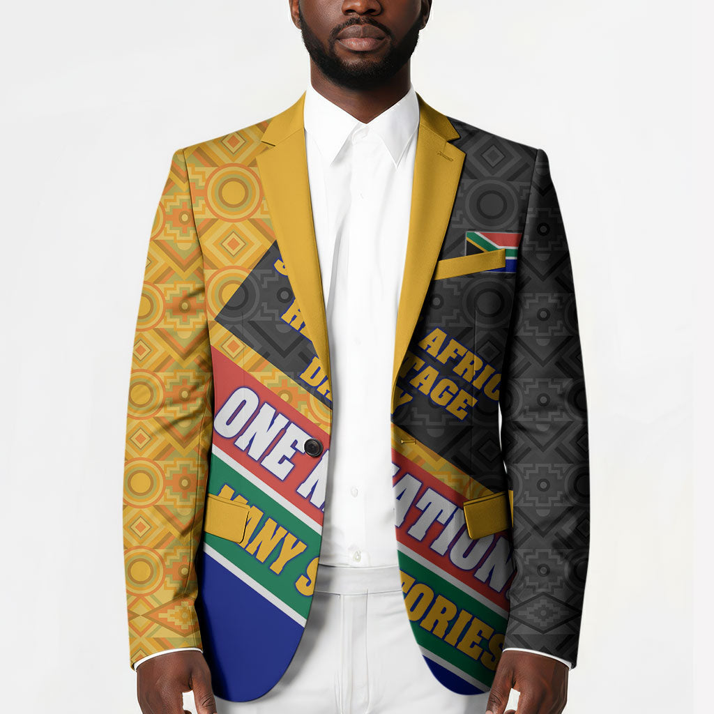 Personalized South Africa Heritage Day Blazer One Nation Many Stories Geometric Flag Pattern