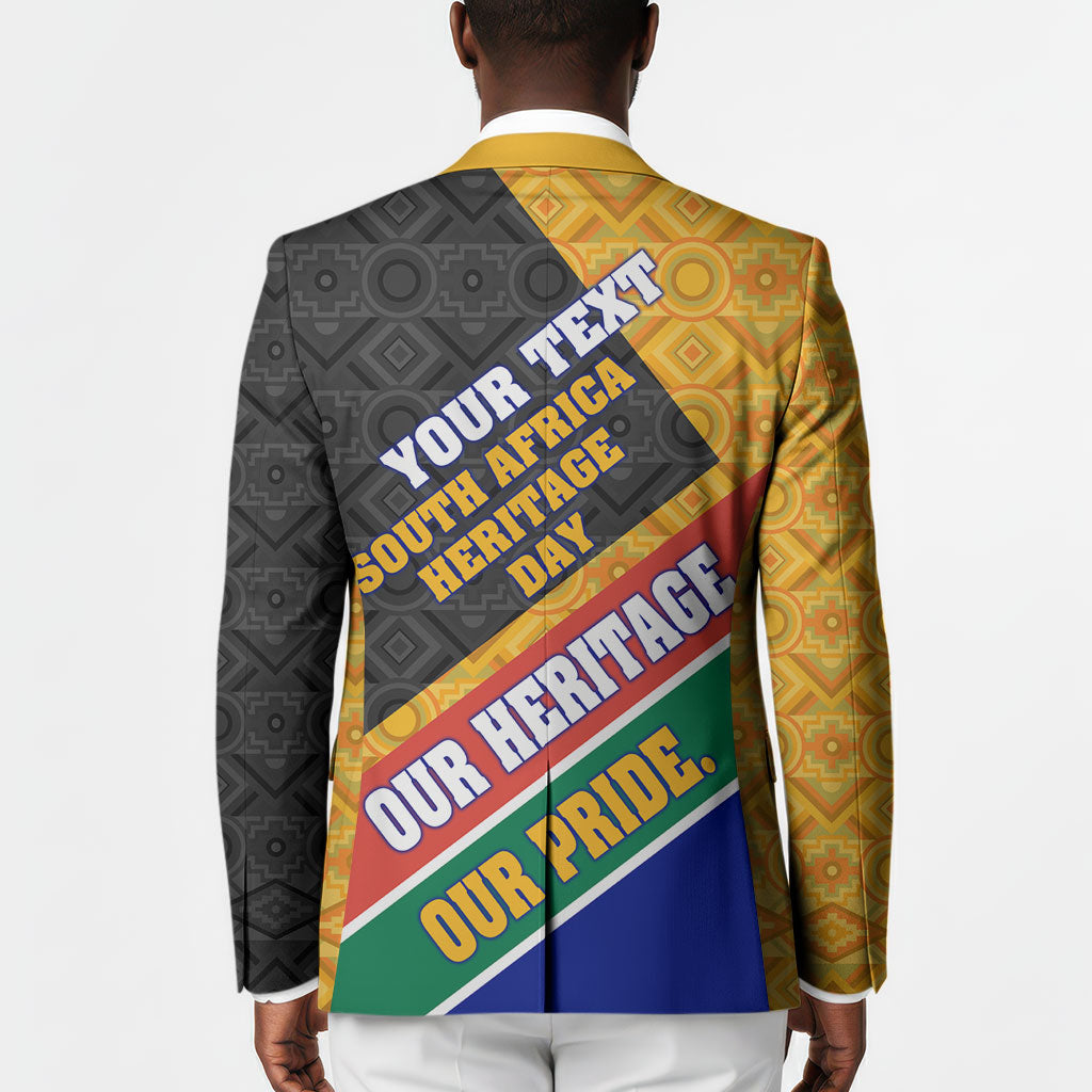 Personalized South Africa Heritage Day Blazer One Nation Many Stories Geometric Flag Pattern