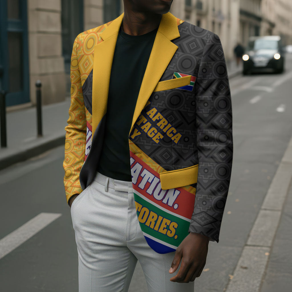 Personalized South Africa Heritage Day Blazer One Nation Many Stories Geometric Flag Pattern