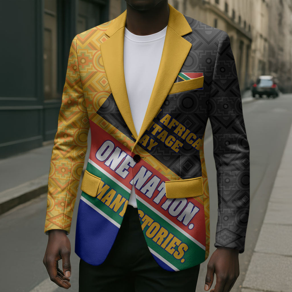 Personalized South Africa Heritage Day Blazer One Nation Many Stories Geometric Flag Pattern