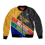 Personalized South Africa Heritage Day Bomber Jacket One Nation Many Stories Geometric Flag Pattern