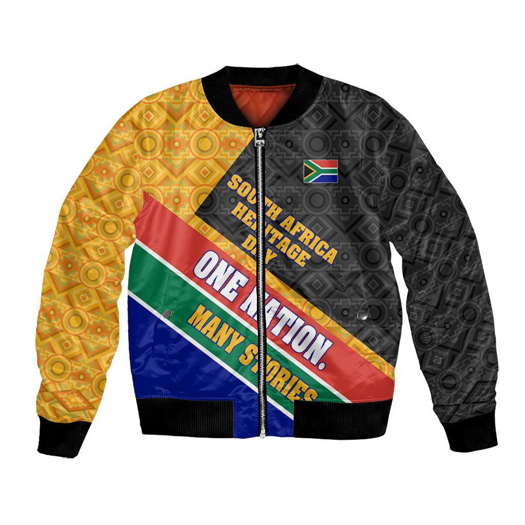 Personalized South Africa Heritage Day Bomber Jacket One Nation Many Stories Geometric Flag Pattern
