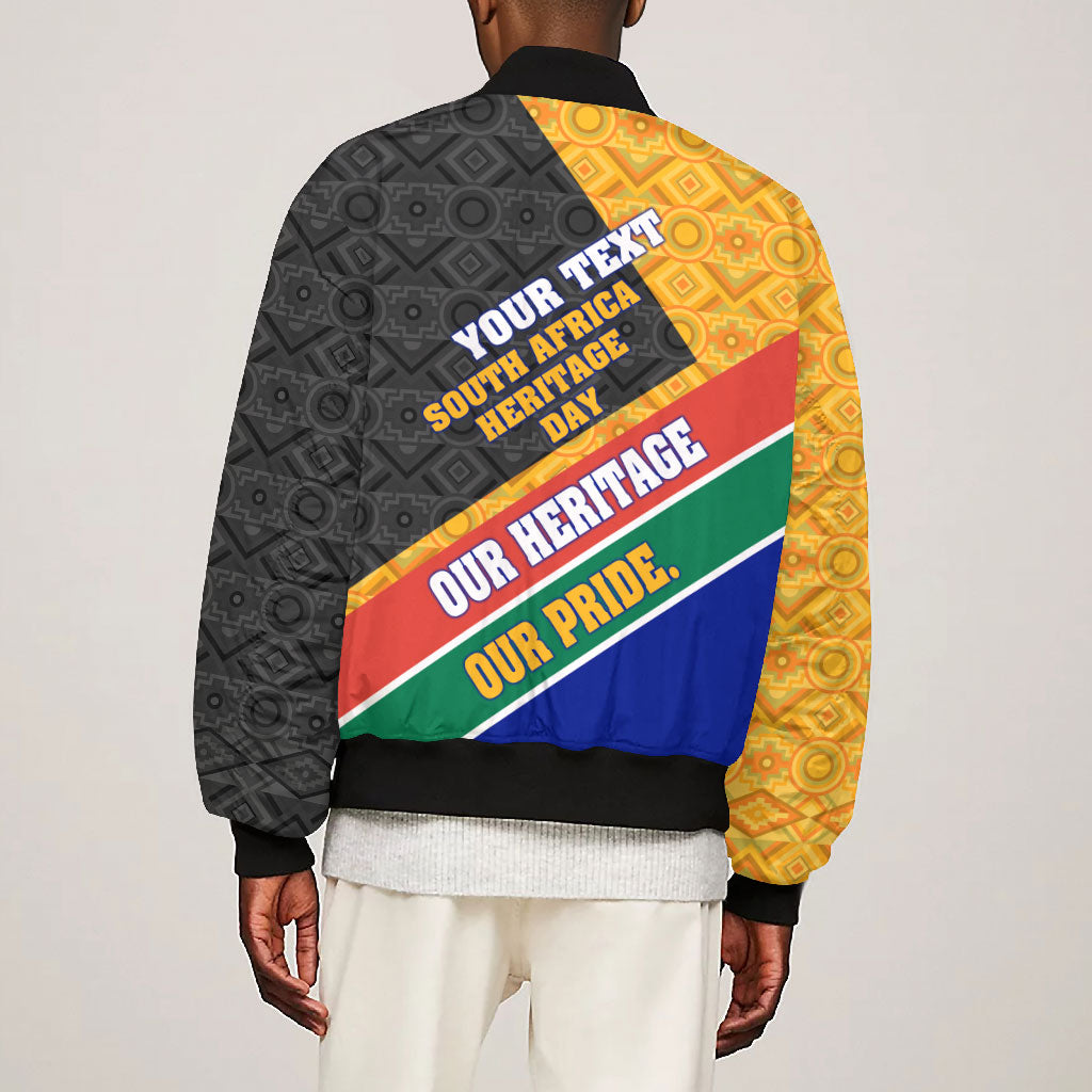 Personalized South Africa Heritage Day Bomber Jacket One Nation Many Stories Geometric Flag Pattern