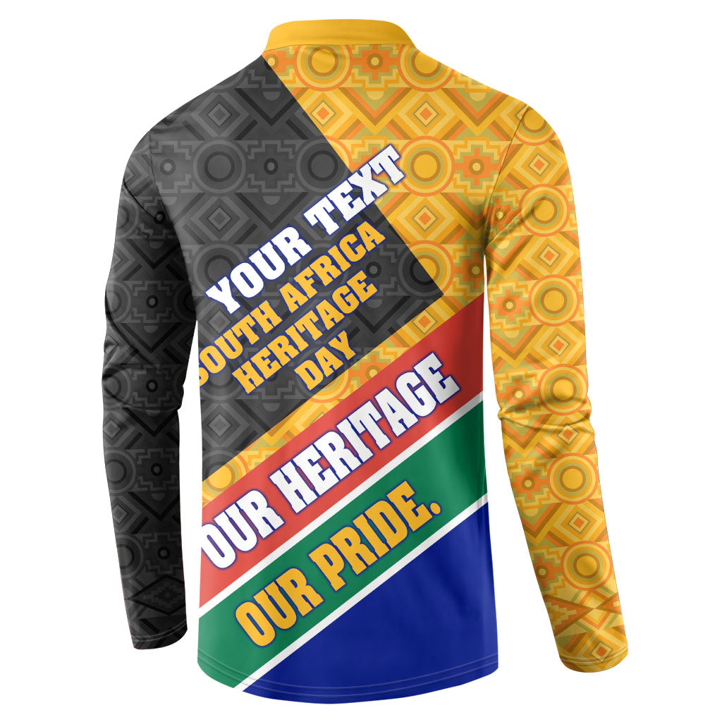 Personalized South Africa Heritage Day Button Sweatshirt One Nation Many Stories Geometric Flag Pattern
