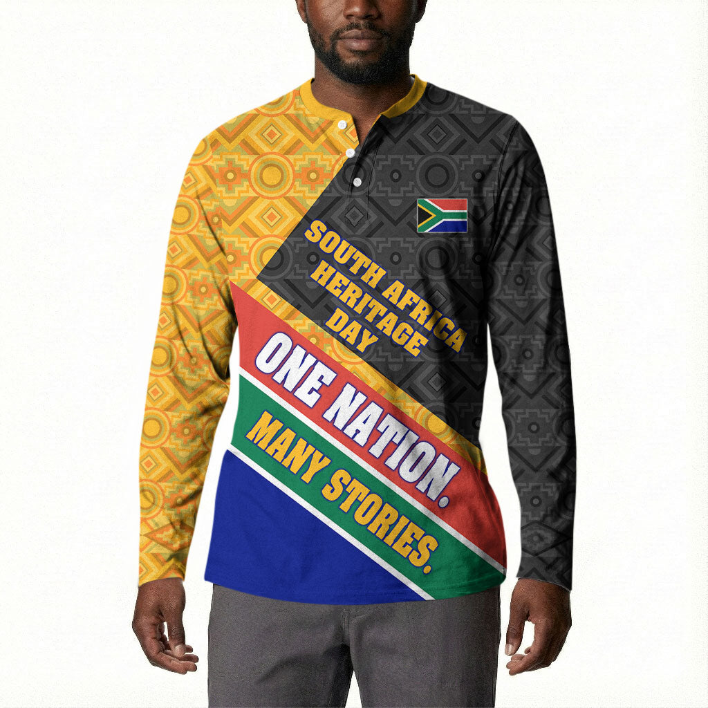 Personalized South Africa Heritage Day Button Sweatshirt One Nation Many Stories Geometric Flag Pattern