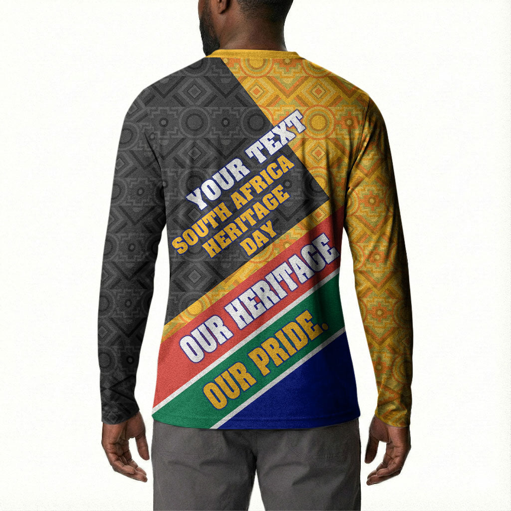 Personalized South Africa Heritage Day Button Sweatshirt One Nation Many Stories Geometric Flag Pattern