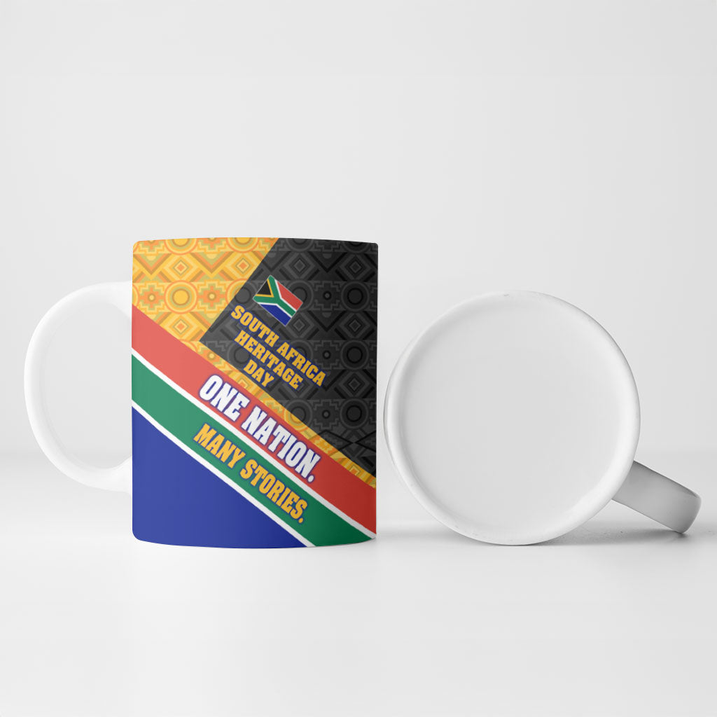 Personalized South Africa Heritage Day Ceramic Mug One Nation Many Stories Geometric Flag Pattern