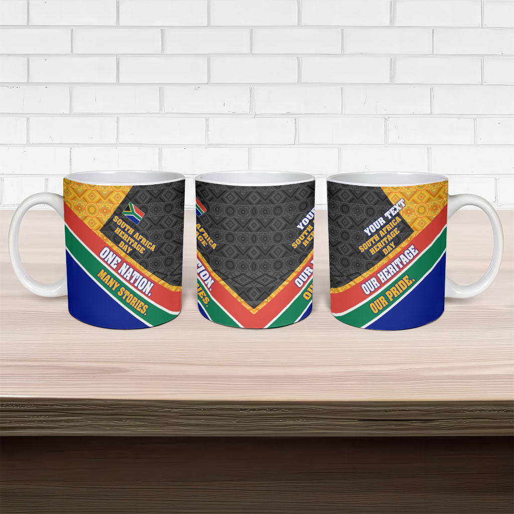 Personalized South Africa Heritage Day Ceramic Mug One Nation Many Stories Geometric Flag Pattern