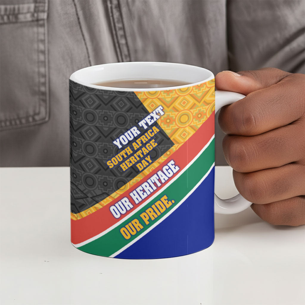 Personalized South Africa Heritage Day Ceramic Mug One Nation Many Stories Geometric Flag Pattern