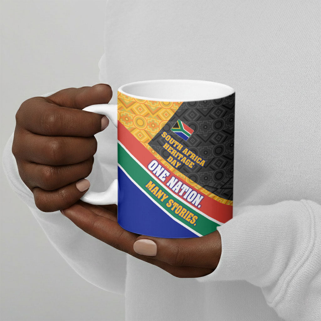 Personalized South Africa Heritage Day Ceramic Mug One Nation Many Stories Geometric Flag Pattern
