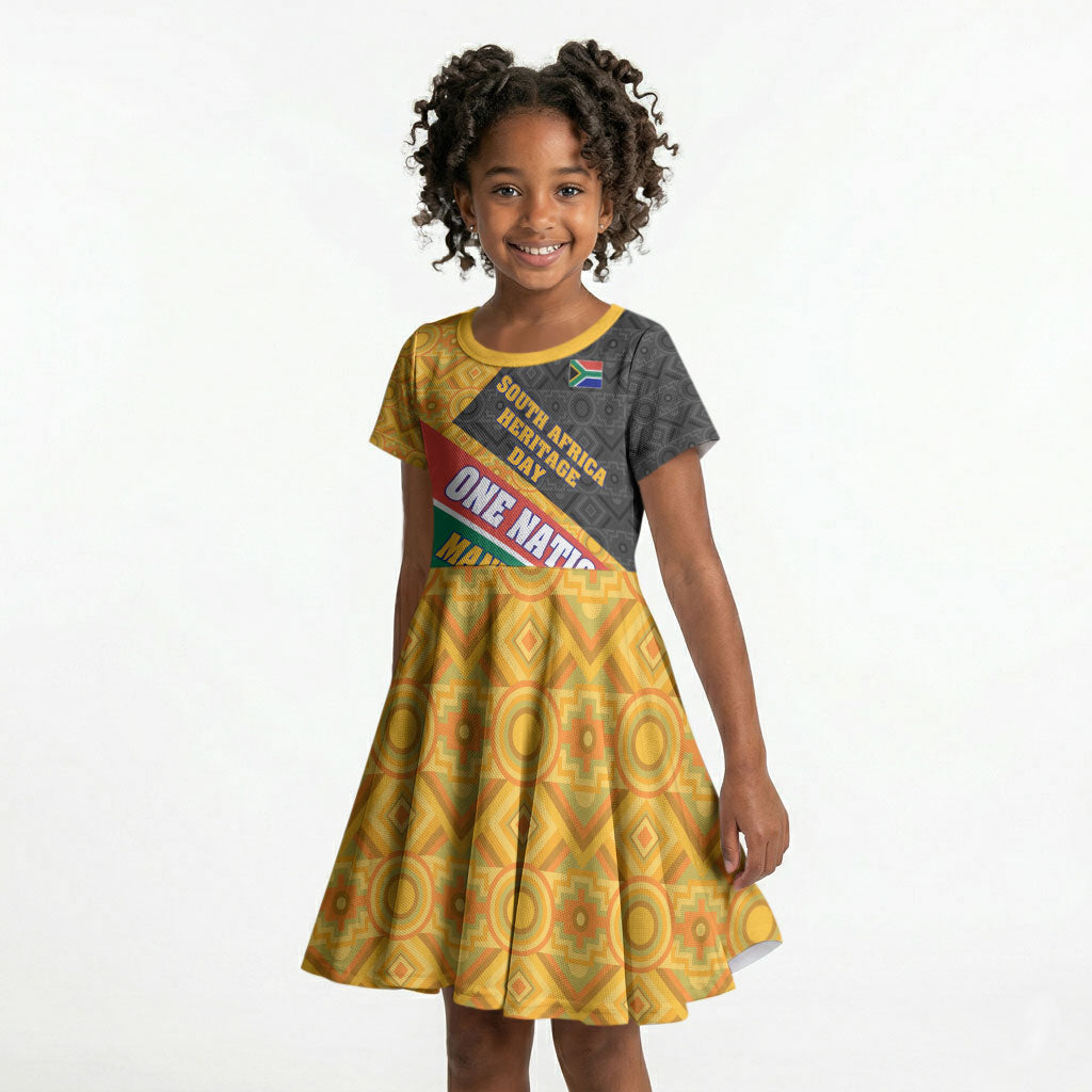 Personalized South Africa Heritage Day Kid Short Sleeve Dress One Nation Many Stories Geometric Flag Pattern