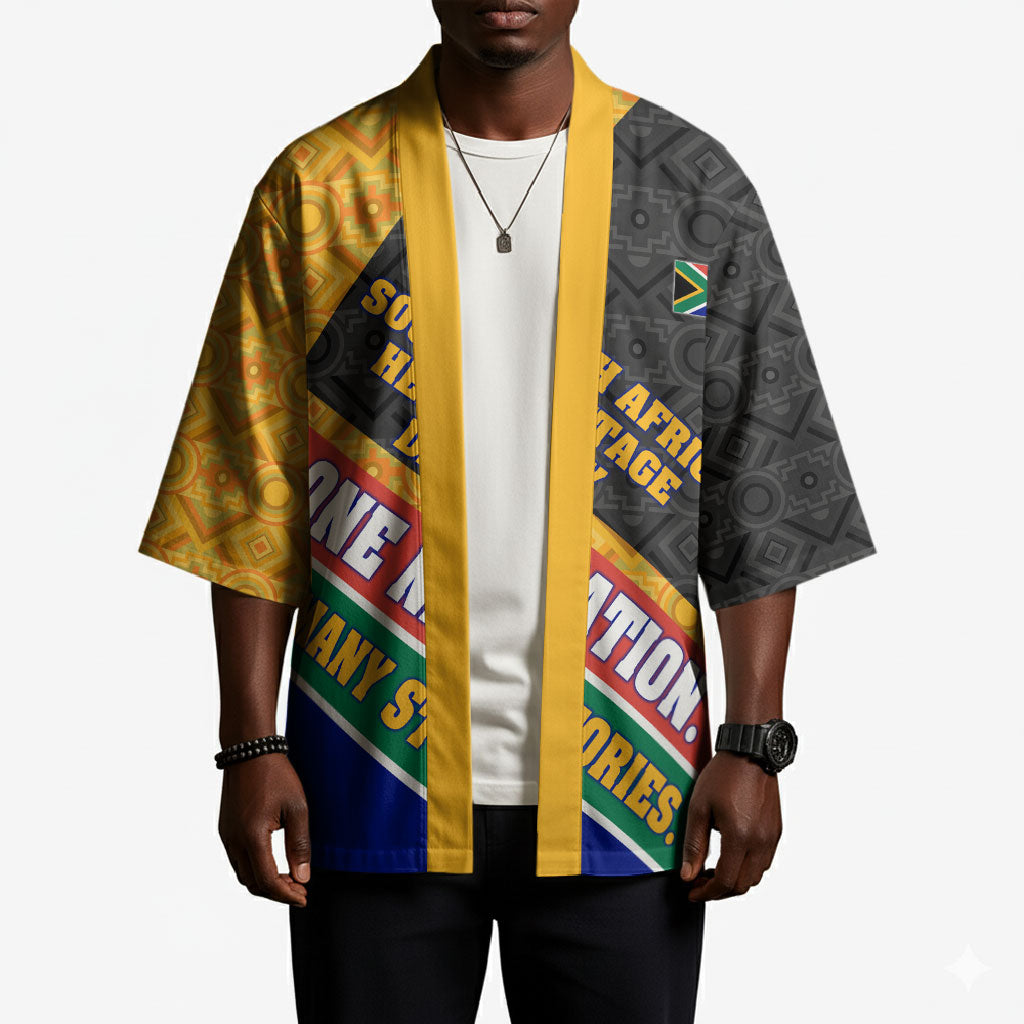 Personalized South Africa Heritage Day Kimono One Nation Many Stories Geometric Flag Pattern