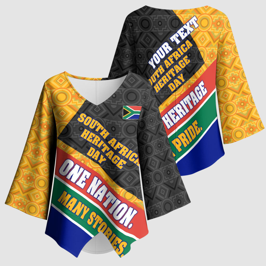 Personalized South Africa Heritage Day Kimono Sleeve Blouse One Nation Many Stories Geometric Flag Pattern