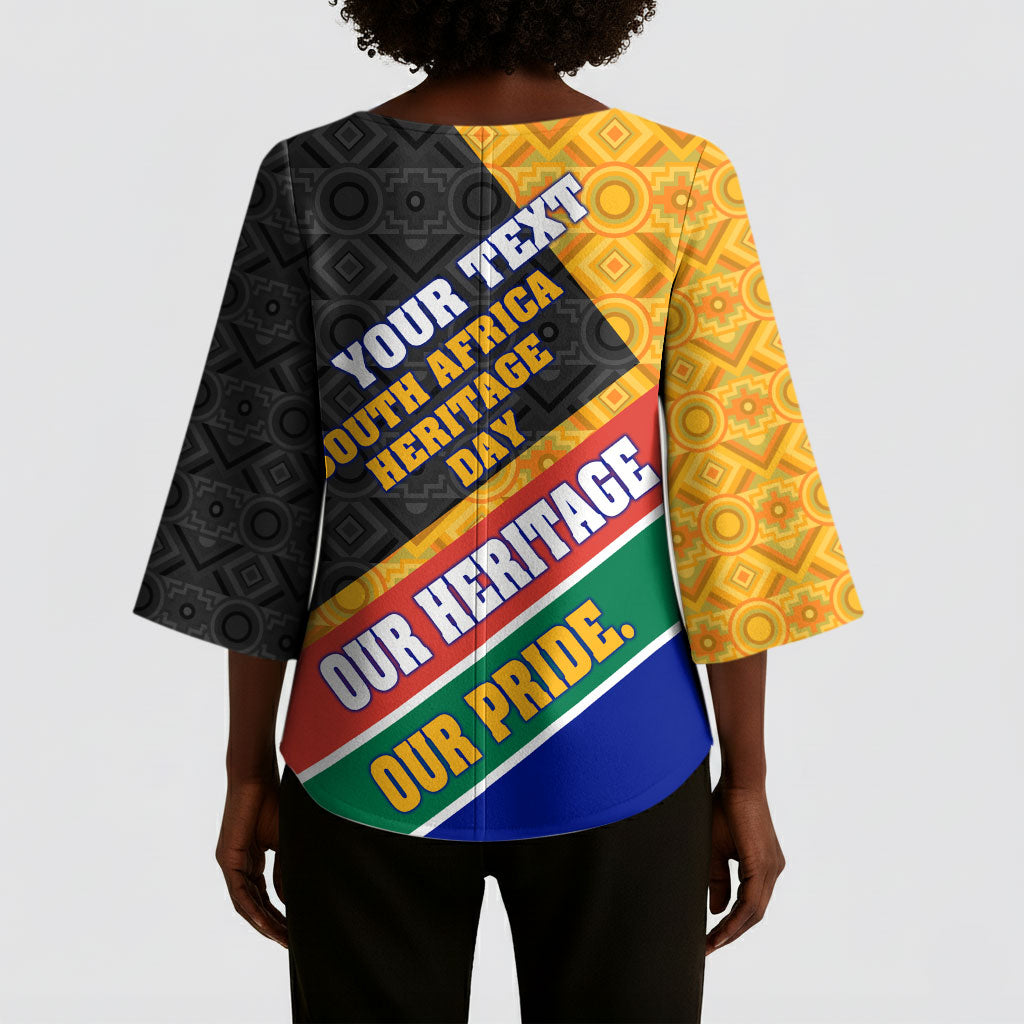 Personalized South Africa Heritage Day Kimono Sleeve Blouse One Nation Many Stories Geometric Flag Pattern