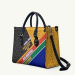 Personalized South Africa Heritage Day Leather Bag One Nation Many Stories Geometric Flag Pattern