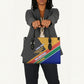 Personalized South Africa Heritage Day Leather Bag One Nation Many Stories Geometric Flag Pattern