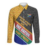 Personalized South Africa Heritage Day Long Sleeve Button Shirt One Nation Many Stories Geometric Flag Pattern