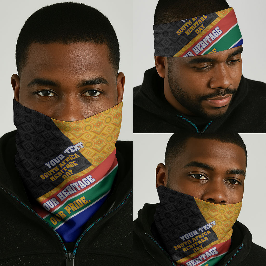 Personalized South Africa Heritage Day Neck Gaiter One Nation Many Stories Geometric Flag Pattern