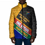 Personalized South Africa Heritage Day Padded Jacket One Nation Many Stories Geometric Flag Pattern