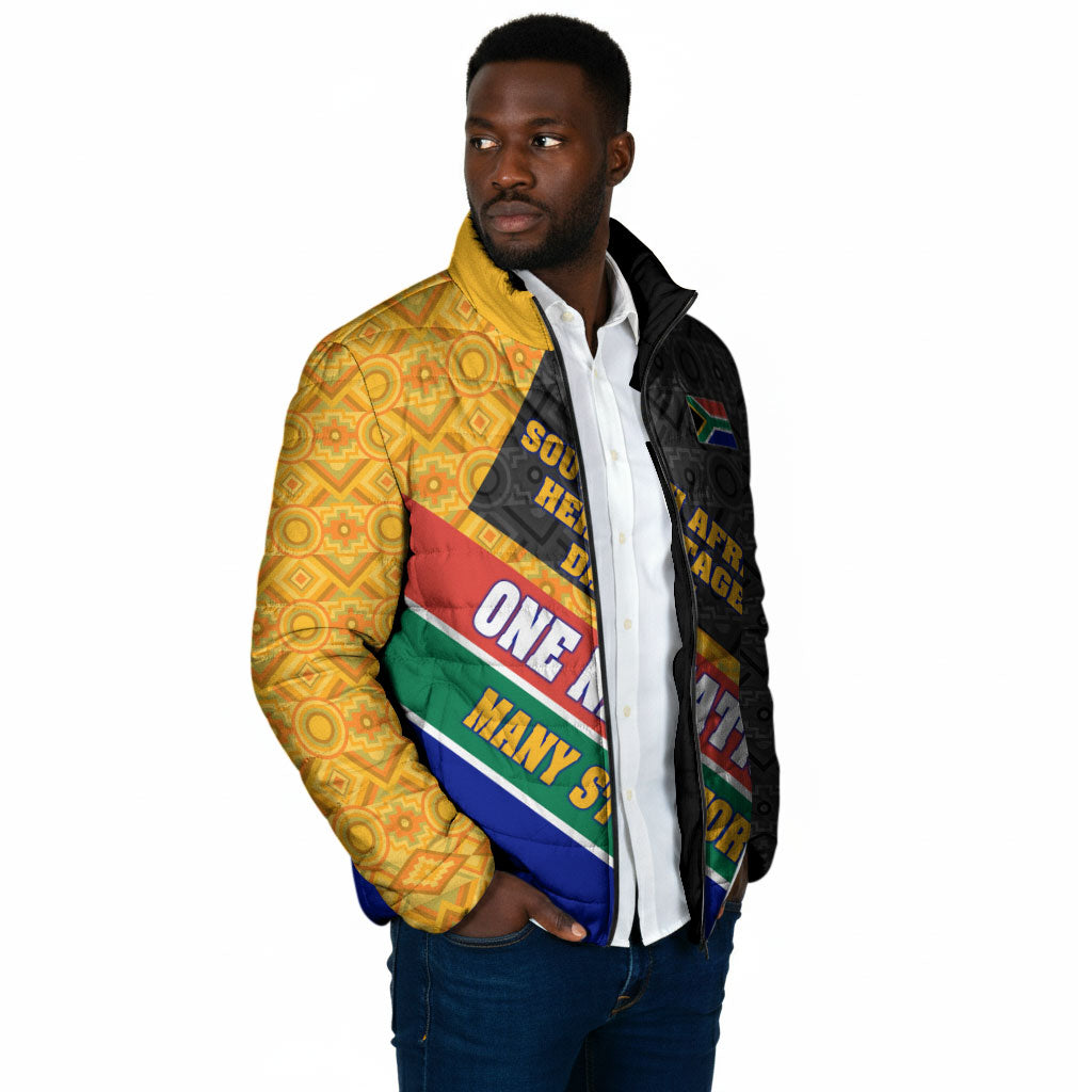 Personalized South Africa Heritage Day Padded Jacket One Nation Many Stories Geometric Flag Pattern