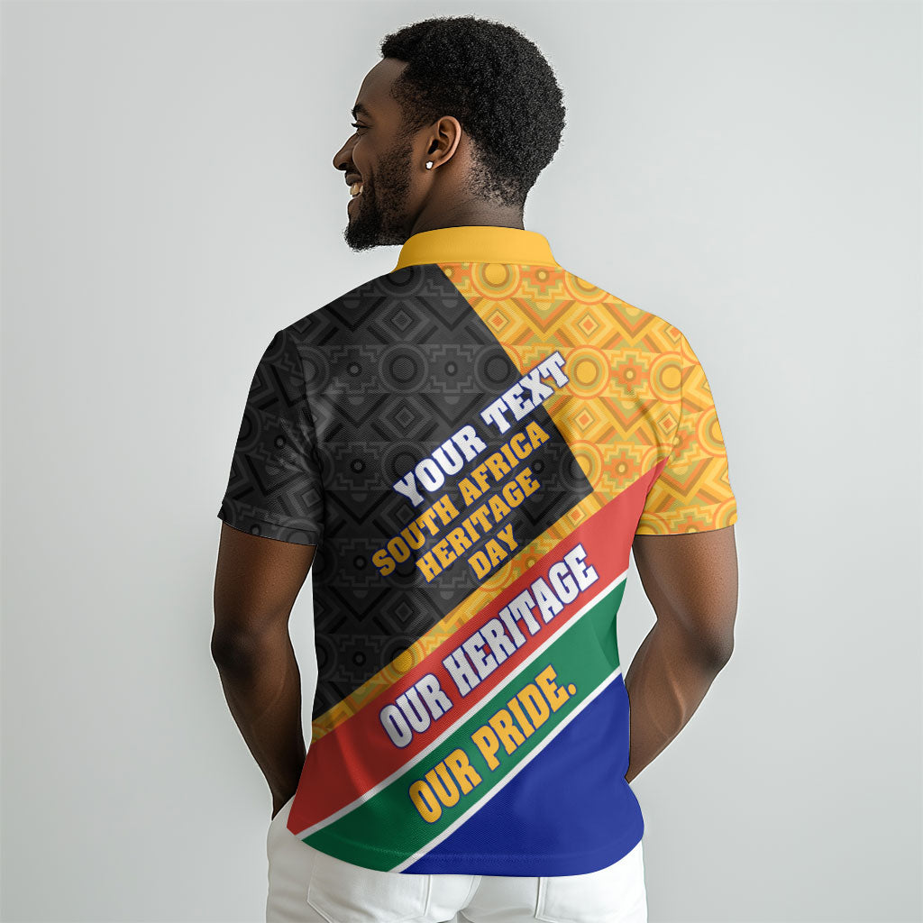 Personalized South Africa Heritage Day Polo Shirt One Nation Many Stories Geometric Flag Pattern