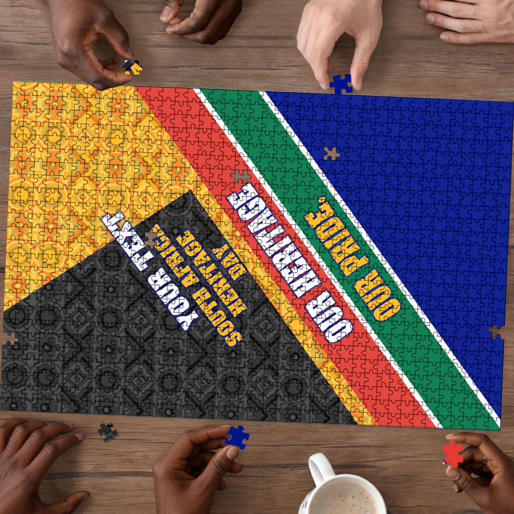 Personalized South Africa Heritage Day Puzzle One Nation Many Stories Geometric Flag Pattern