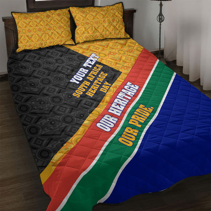 Personalized South Africa Heritage Day Quilt Bed Set One Nation Many Stories Geometric Flag Pattern