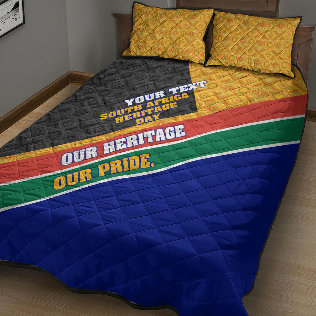 Personalized South Africa Heritage Day Quilt Bed Set One Nation Many Stories Geometric Flag Pattern