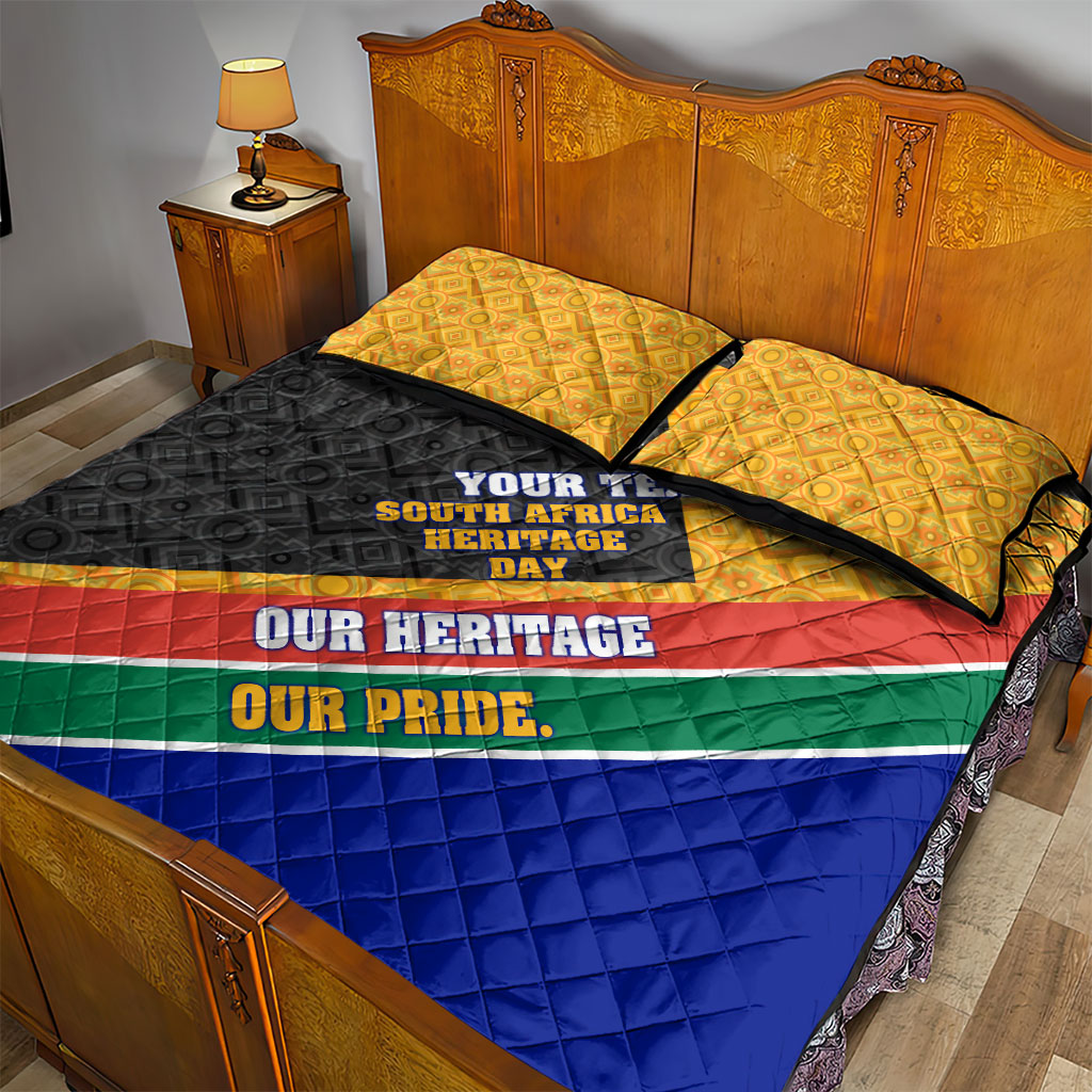 Personalized South Africa Heritage Day Quilt Bed Set One Nation Many Stories Geometric Flag Pattern