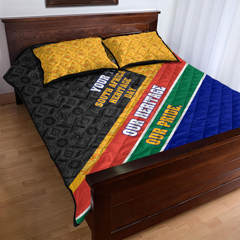 Personalized South Africa Heritage Day Quilt Bed Set One Nation Many Stories Geometric Flag Pattern