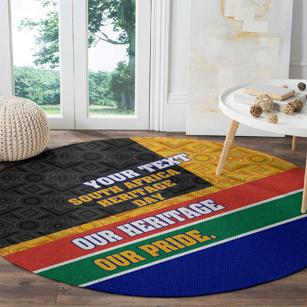Personalized South Africa Heritage Day Round Carpet One Nation Many Stories Geometric Flag Pattern