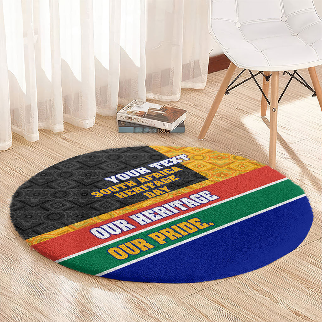 Personalized South Africa Heritage Day Round Carpet One Nation Many Stories Geometric Flag Pattern