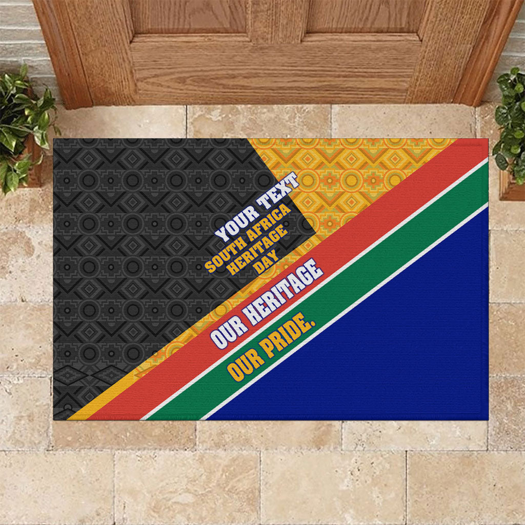 Personalized South Africa Heritage Day Rubber Doormat One Nation Many Stories Geometric Flag Pattern