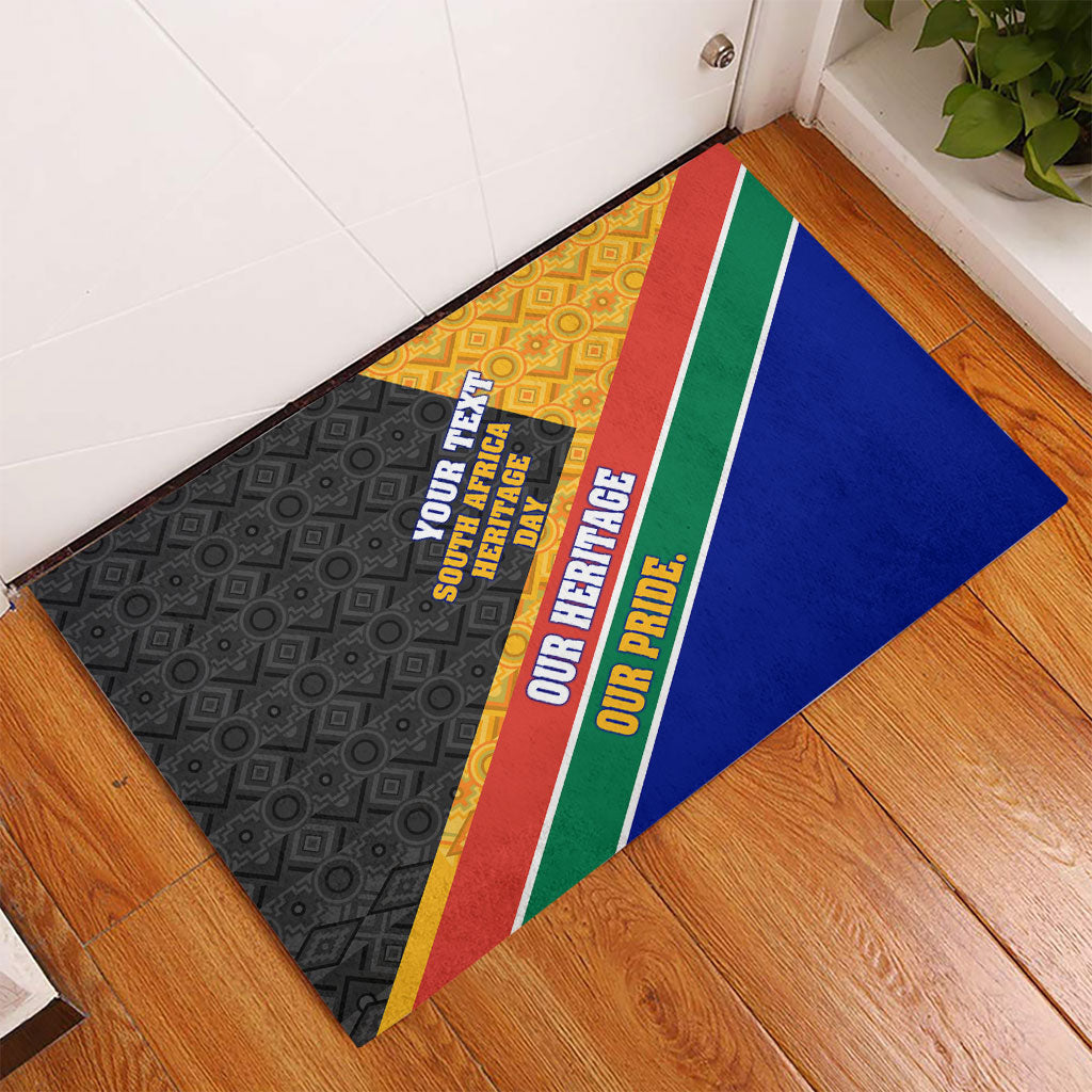 Personalized South Africa Heritage Day Rubber Doormat One Nation Many Stories Geometric Flag Pattern