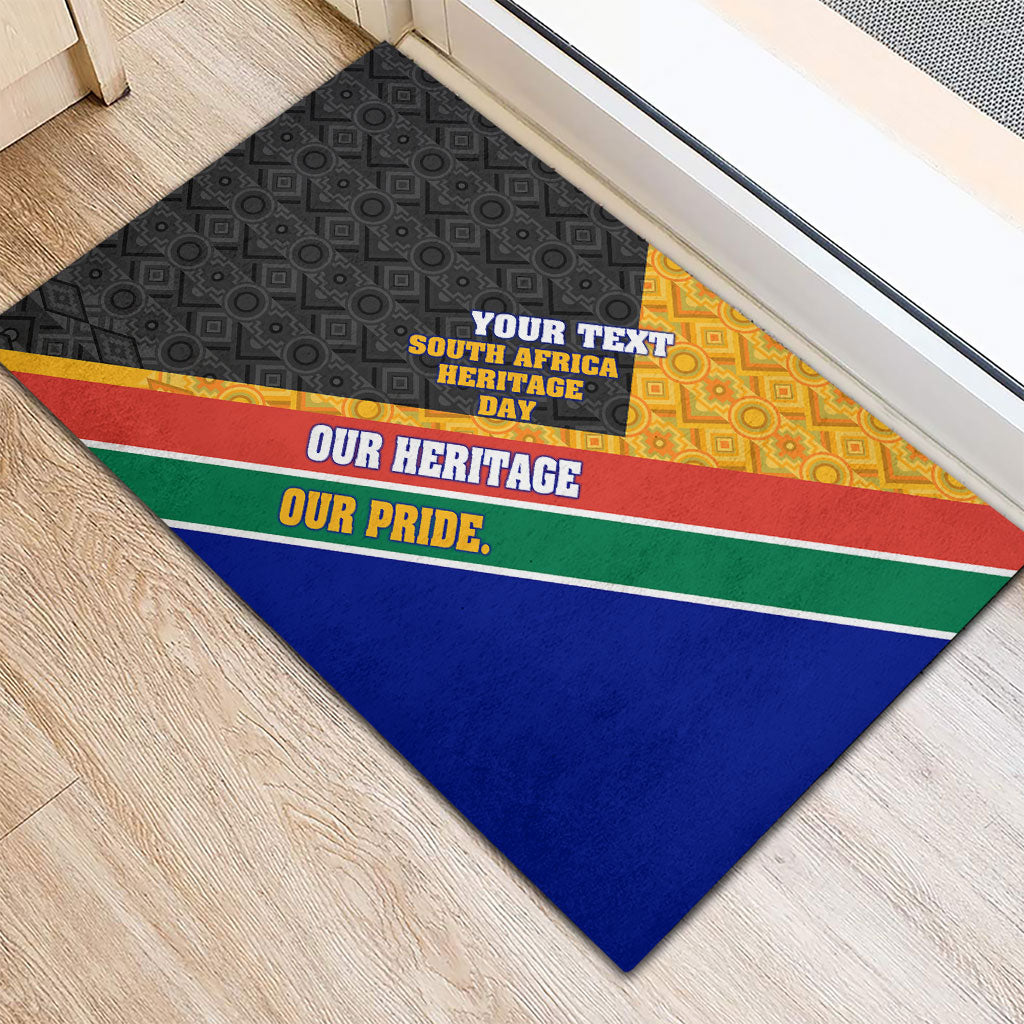 Personalized South Africa Heritage Day Rubber Doormat One Nation Many Stories Geometric Flag Pattern