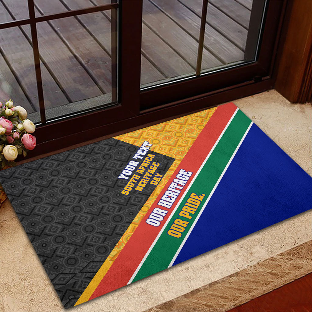 Personalized South Africa Heritage Day Rubber Doormat One Nation Many Stories Geometric Flag Pattern