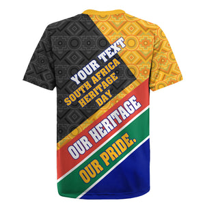 Personalized South Africa Heritage Day Rugby Jersey One Nation Many Stories Geometric Flag Pattern