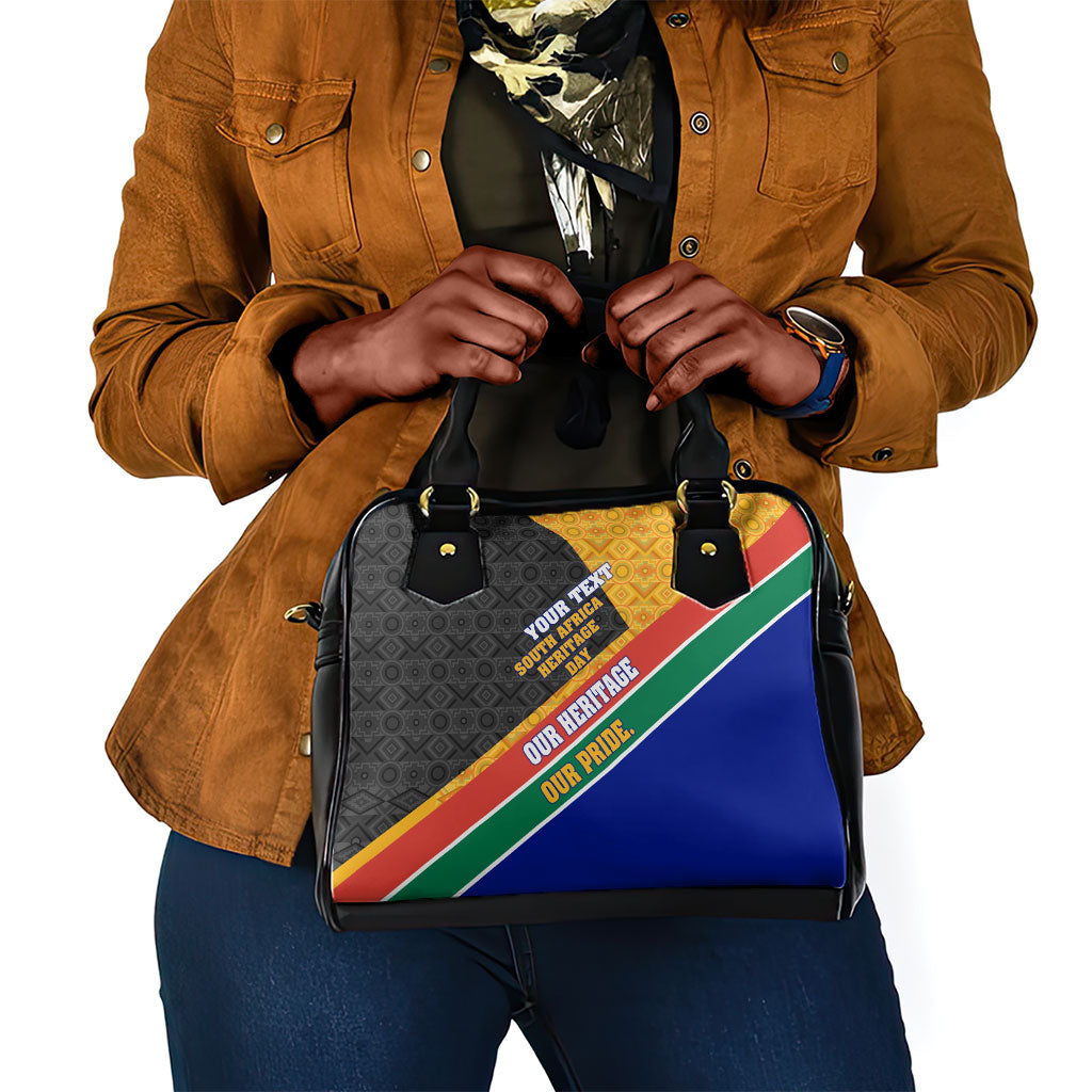 Personalized South Africa Heritage Day Shoulder Handbag One Nation Many Stories Geometric Flag Pattern