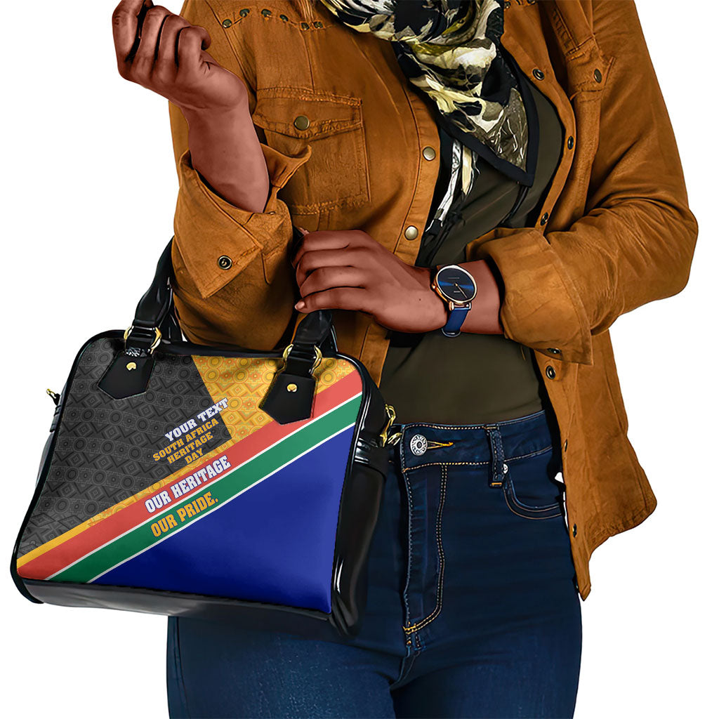 Personalized South Africa Heritage Day Shoulder Handbag One Nation Many Stories Geometric Flag Pattern