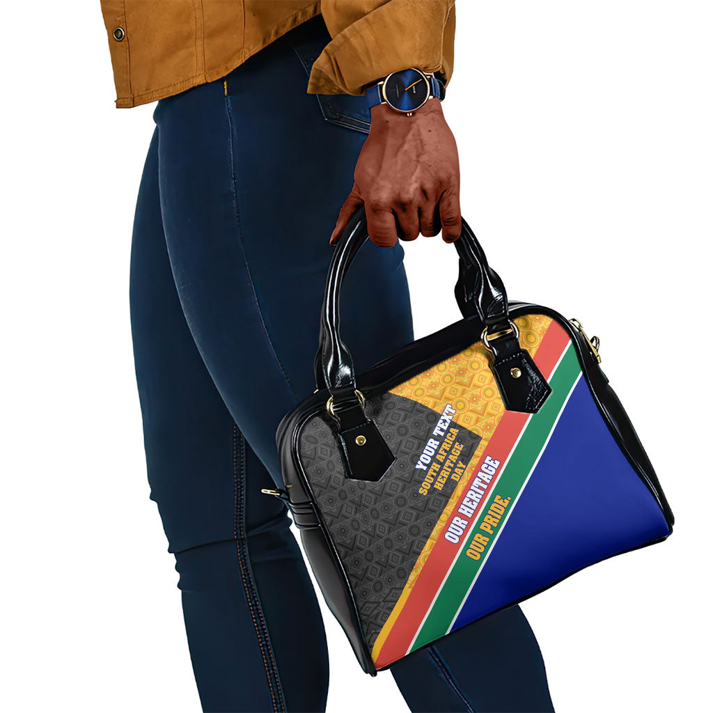 Personalized South Africa Heritage Day Shoulder Handbag One Nation Many Stories Geometric Flag Pattern