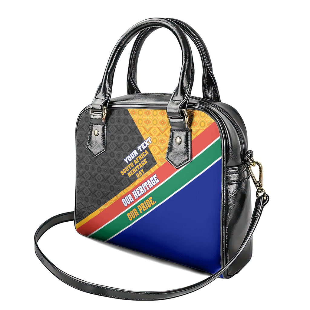 Personalized South Africa Heritage Day Shoulder Handbag One Nation Many Stories Geometric Flag Pattern